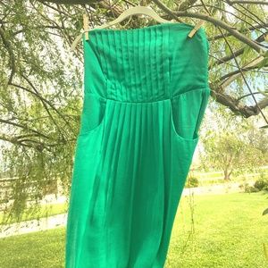 MANGO strapless emerald green dress